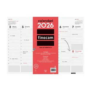 Finocam Vade Protector de Escritorio en Catalan - Anual 2026 - Encolado - 420x7x310mm - Semana Vista en Vertical - Color Blanco y Rojo