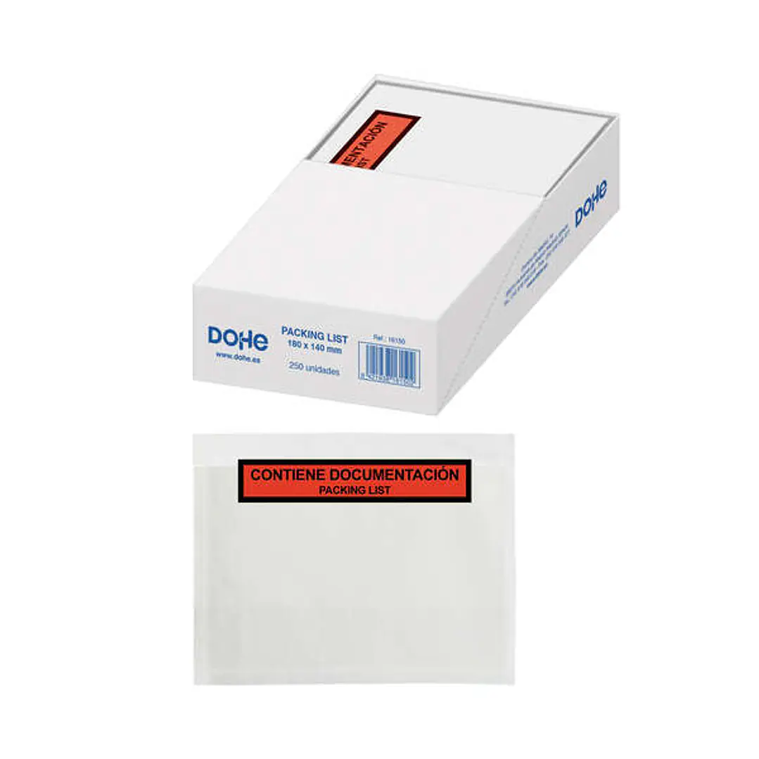 Dohe Caja de 250 Sobres Autoadhesivos - Packing List - Medidas 180x140mm 1