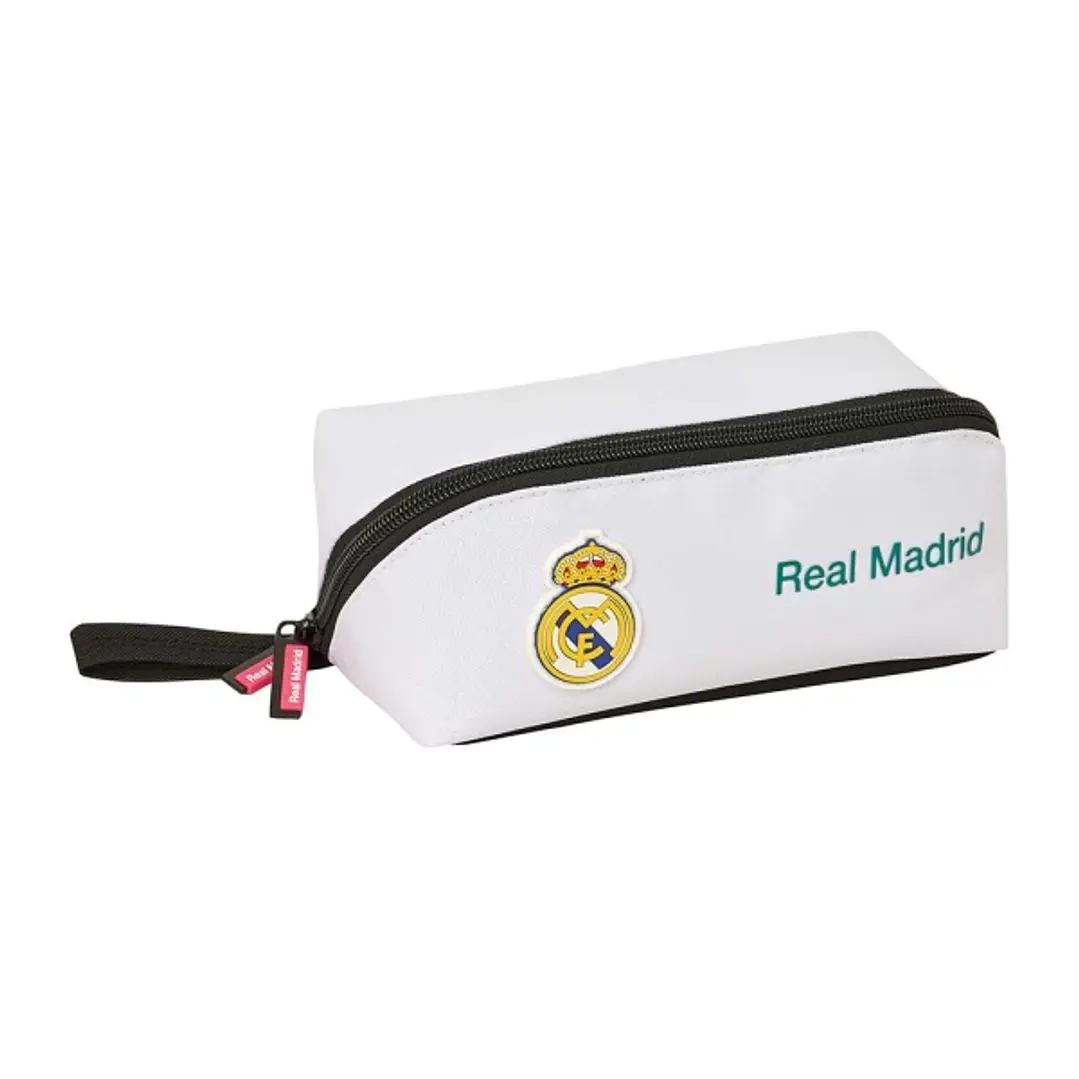 Safta Real Madrid Equipacion 26/27 Portatodo Cuadrado - Cremallera Diagonal de Doble Tirador - Asa Lateral - 20x8x8cm - Color Blanco y Negro 1
