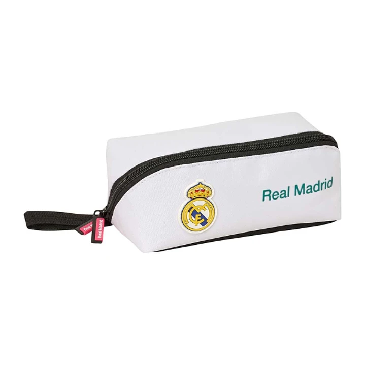 Safta Real Madrid Equipacion 26/27 Portatodo Cuadrado - Cremallera Diagonal de Doble Tirador - Asa Lateral - 20x8x8cm - Color Blanco y Negro 1