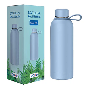 Dohe Botella Reutilizable 500ml - Acero Inoxidable de Doble Pared - Libre de BPA - Tapon Hermetico Antigoteo de Acero Inoxidable - Recubierta de Cauch