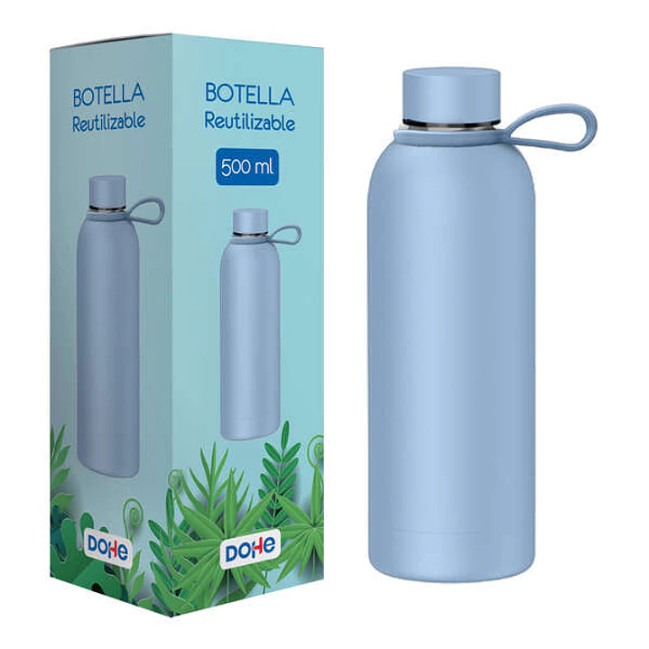 Dohe Botella Reutilizable 500ml - Acero Inoxidable de Doble Pared - Libre de BPA - Tapon Hermetico Antigoteo de Acero Inoxidable - Recubierta de Cauch 1