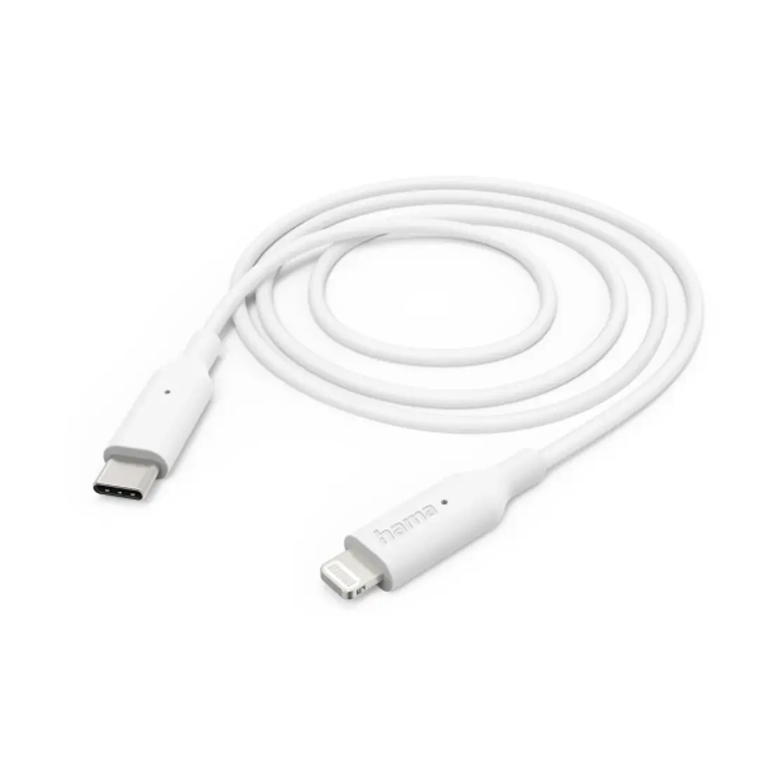 Hama Cable de Carga - USB-C Macho - Lightning - Longitud 1m - Velocidad hasta 480Mbps - Niquelado - Color Blanco 1