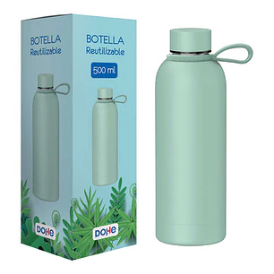 Dohe Botella Reutilizable 500ml - Acero Inoxidable de Doble Pared - Libre de BPA - Tapon Hermetico Antigoteo de Acero Inoxidable - Recubierta de Cauch