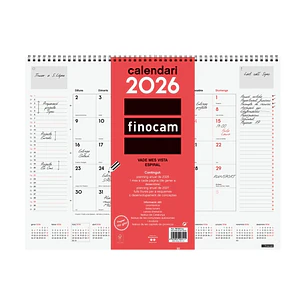 Finocam Vade Calendario de Sobremesa en Catalan - Anual 2026 - con Espiral - 420x8x320mm - Mes Vista - Color Blanco y Rojo