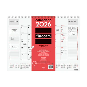 Finocam Vade Calendario de Sobremesa - Anual 2026 - con Espiral - 420x8x320mm - Mes Vista - Color Blanco y Rojo