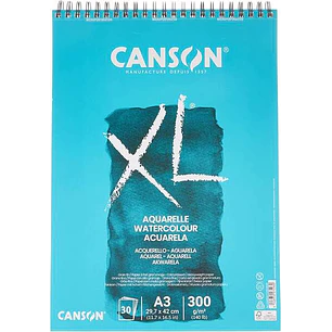 Canson XL Aquarelle Album Espiral Microperforado de 30 Hojas A3 - Grano Fino - 29.7x42cm - 300g - Color Blanco