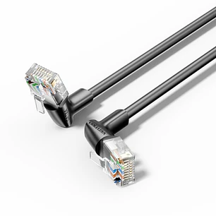 Vention Cable de Red Acodado Cat.6a UTP - Slim - Longitud 15m - Velocidad hasta 10Gbps - 32 AWG - Cubierta de PVC - Color Negro
