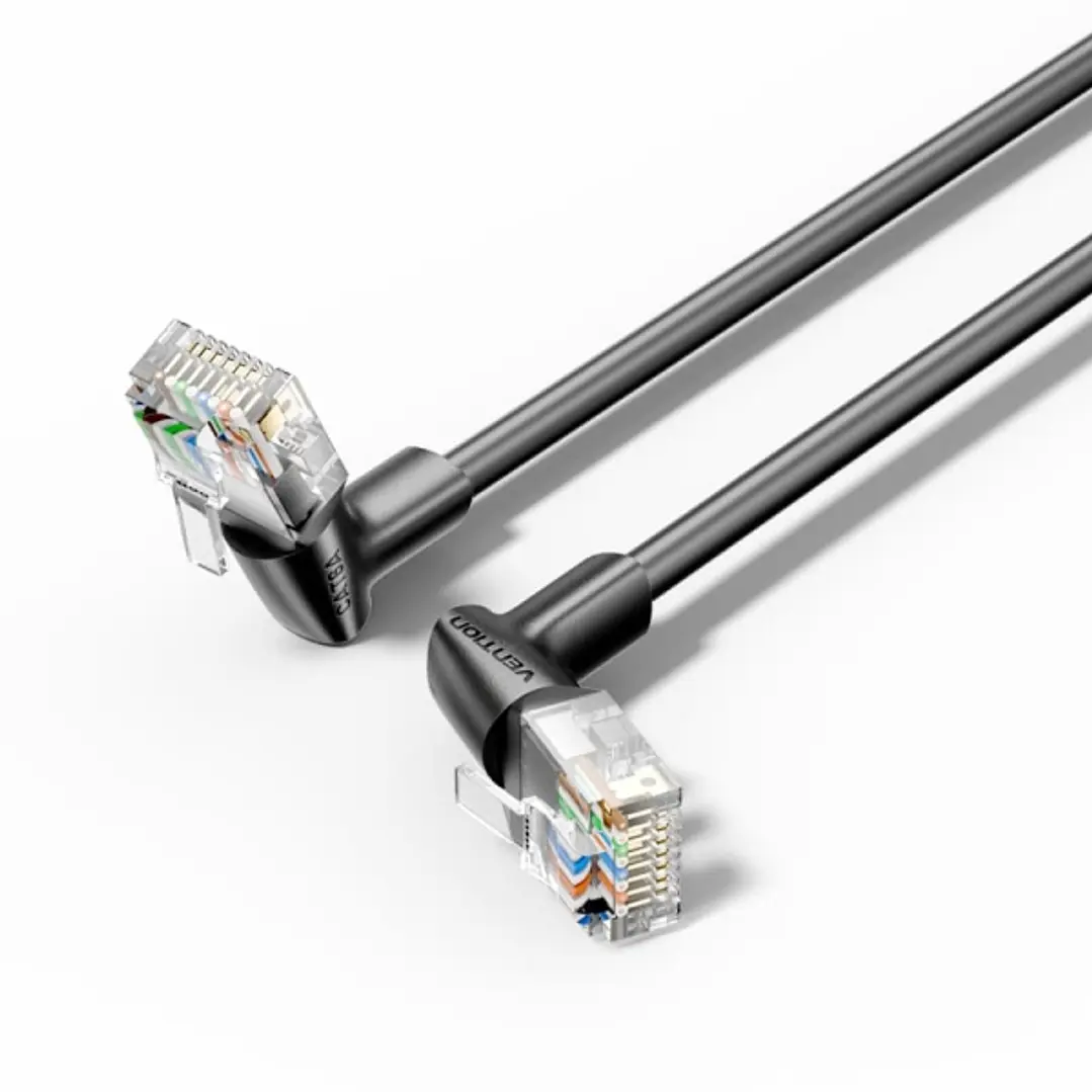Vention Cable de Red Acodado Cat.6a UTP - Slim - Longitud 15m - Velocidad hasta 10Gbps - 32 AWG - Cubierta de PVC - Color Negro 1
