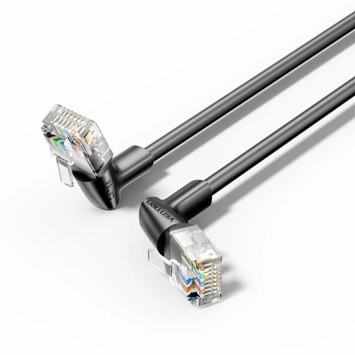 Vention Cable de Red Acodado Cat.6a UTP - Slim - Longitud 15m - Velocidad hasta 10Gbps - 32 AWG - Cubierta de PVC - Color Negro 1