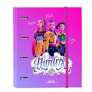 Safta K-Pop Demon Hunters Carpeta de 4 Anillas de 35mm - Recambio de 100 Hojas A4 - Cuadricula de 5x5mm - 80g/m2 - Separadores Internos - Goma Elastic