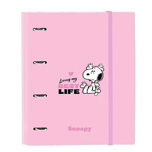 Safta Snoopy Carpeta de 4 Anillas de 35mm - Recambio de 100 Hojas A4 - Cuadricula de 5x5mm - 80g/m2 - Separadores Internos - Goma Elastica - 27x32x3.5