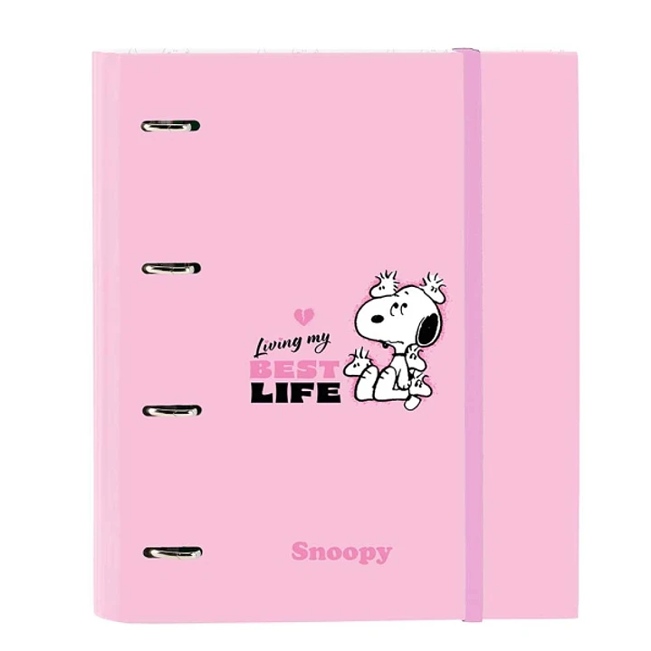 Safta Snoopy Carpeta de 4 Anillas de 35mm - Recambio de 100 Hojas A4 - Cuadricula de 5x5mm - 80g/m2 - Separadores Internos - Goma Elastica - 27x32x3.5 1