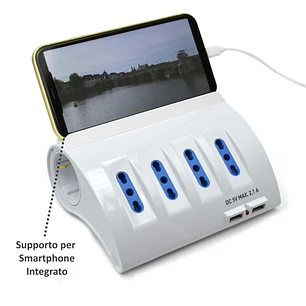 Ewent Regleta con 6 Tomas - 4 Tomas L + 2 Toma L/F (Schuko) - 2x USB-A - Proteccion Infantil - Enchufe Italiano Plano en Angulo - Proteccion contra So
