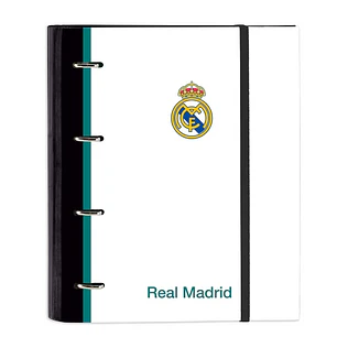 Safta Real Madrid Equipacion 26/27 Carpeta de 4 Anillas de 35mm - Recambio de 100 Hojas A4 - Cuadricula de 5x5mm - 80g/m2 - Separadores Internos - Gom