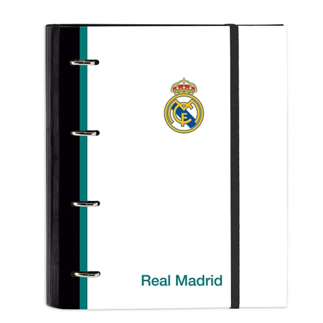 Safta Real Madrid Equipacion 26/27 Carpeta de 4 Anillas de 35mm - Recambio de 100 Hojas A4 - Cuadricula de 5x5mm - 80g/m2 - Separadores Internos - Gom 1