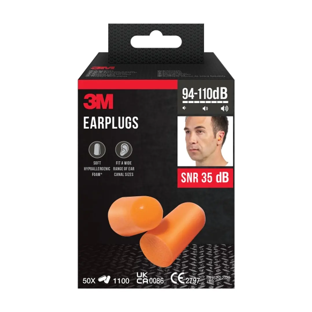 3M Pack de 100 Tapones para Oidos - Espuma Suave - SNR 35dB - 50 Pares - Color Naranja 1