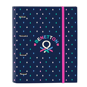 Safta Benetton Drop Carpeta con 4 Anillas 35mm - Tapas Duras Forradas - Recambio 100 Hojas - Cuadriculas 5x5mm - Cierre Elastico - Incluye Separadores