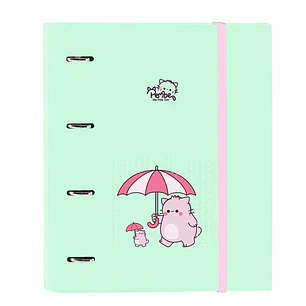 Safta Pembe The Pink Cat Carpeta con 4 Anillas 35mm - Tapas Duras Forradas - Recambio 100 Hojas - Cierre Elastico - Incluye Separadores - 270x35x320mm