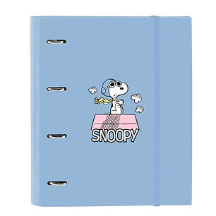 Safta Snoopy Carpeta con 4 Anillas 35mm - Tapas Duras Forradas - Recambio 100 Hojas - Cuadriculas 5x5mm - Cierre Elastico - Incluye Separadores - 270x