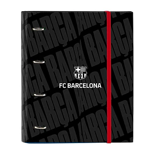 Safta F.C.Barcelona Carpeta con 4 Anillas 35mm - Tapas Duras Forradas - Recambio 100 Hojas - Cuadriculas 5x5mm - Cierre Elastico - Incluye Separadores