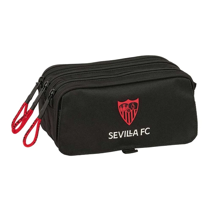 Safta Sevilla FC Portatodo - 3 Compartimentos con Cremallera - Cinta Trasera Adaptable - Bolsillo Frontal de Rejilla con Velcro - 21.5x10x8cm - Color  1