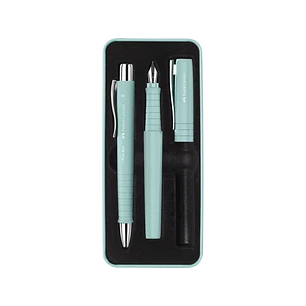 Faber-Castell Poly Pack de Boligrafo Poly Ball y Pluma Estilografica Poly Pen con Plumin B - Clip de Metal - Color Verde Claro