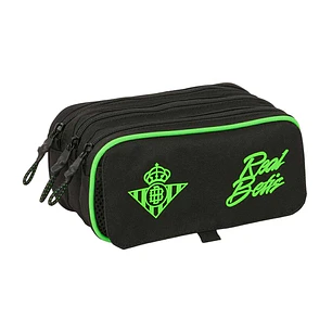 Safta Real Betis Balompie Portatodo - 3 Compartimentos con Cremallera - Cinta Trasera Adaptable - Bolsillo Frontal de Rejilla con Velcro - 21.5x10x8cm