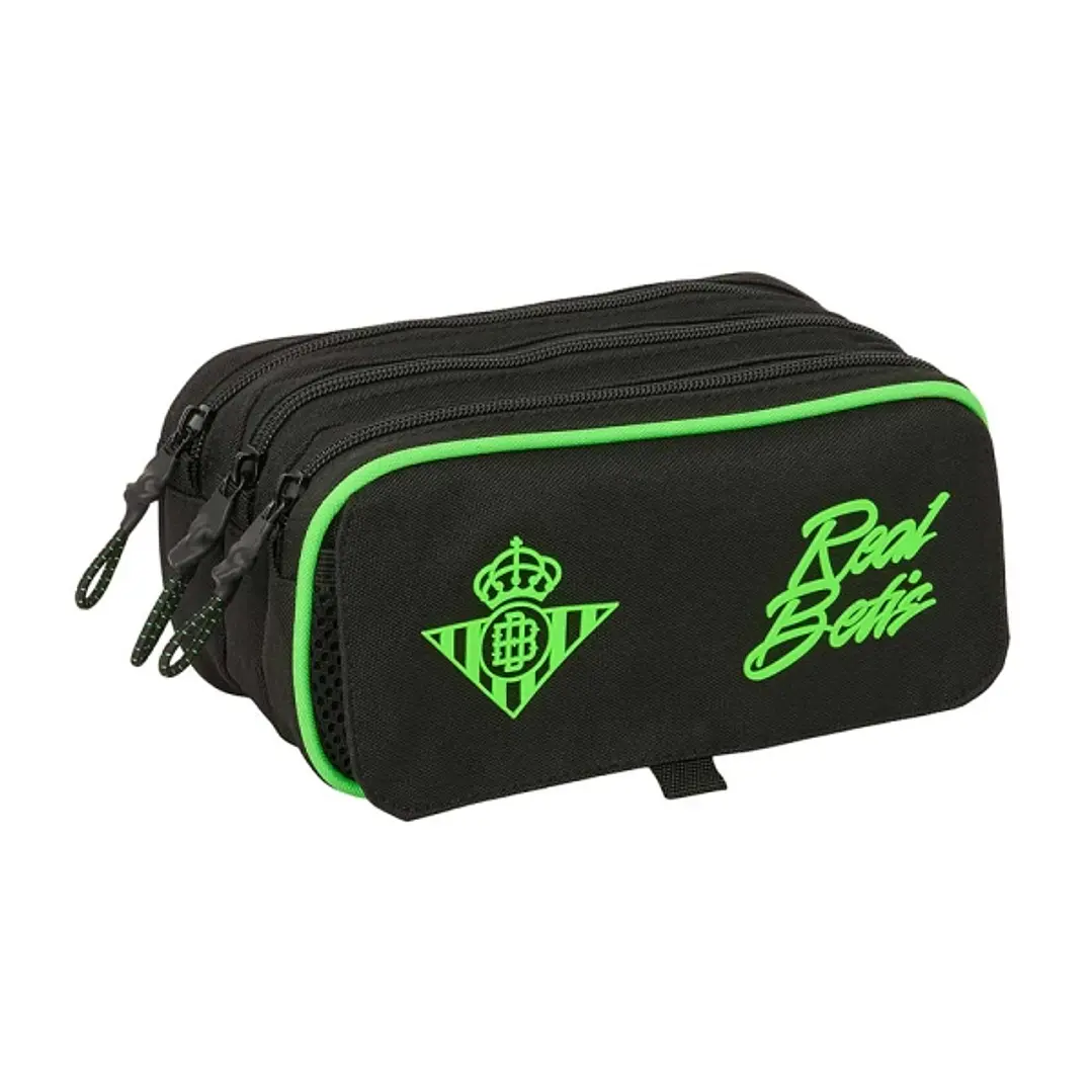 Safta Real Betis Balompie Portatodo - 3 Compartimentos con Cremallera - Cinta Trasera Adaptable - Bolsillo Frontal de Rejilla con Velcro - 21.5x10x8cm 1