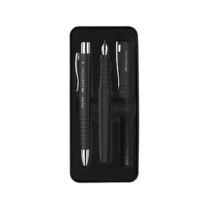 Faber-Castell Poly Pack de Boligrafo Poly Ball y Pluma Estilografica Poly Pen con Plumin B - Clip de Metal - Color Negro