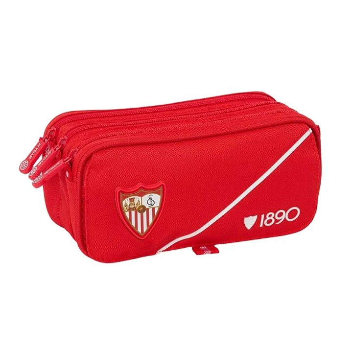 Safta Sevilla FC Portatodo - 3 Compartimentos con Cremallera - Cinta Trasera Adaptable - Bolsillo Frontal de Rejilla con Velcro - 21.5x10x8cm - Color  1