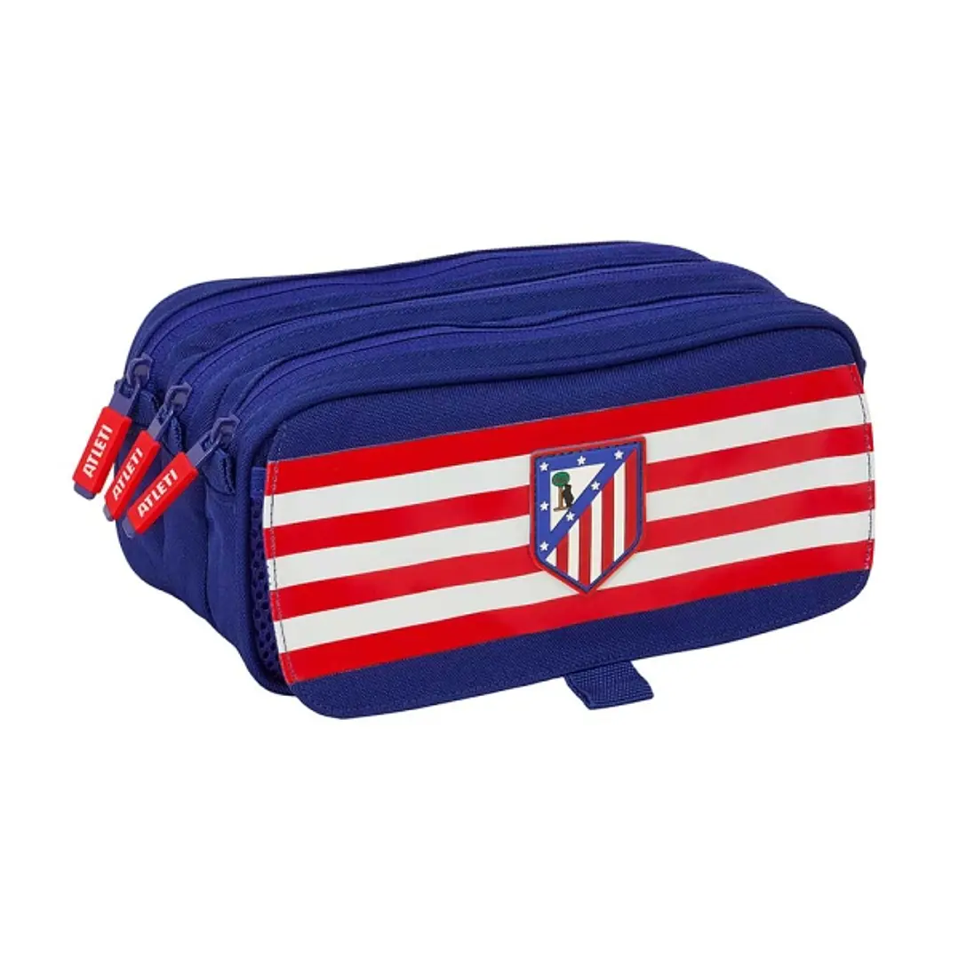Safta Atletico de Madrid Portatodo - 3 Compartimentos con Cremallera - Cinta Trasera Adaptable - Bolsillo Frontal de Rejilla con Velcro - 21.5x10x8cm  1