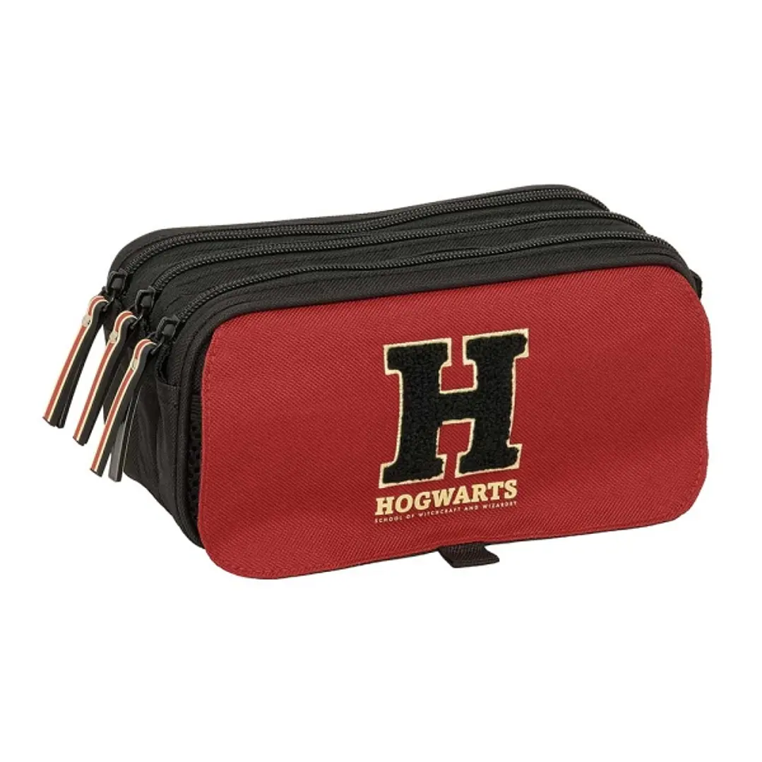 Safta Harry Potter Hogwarts Portatodo - 3 Compartimentos con Cremallera - Cinta Trasera Adaptable - Bolsillo Frontal de Rejilla con Velcro - 21.5x10x8 1