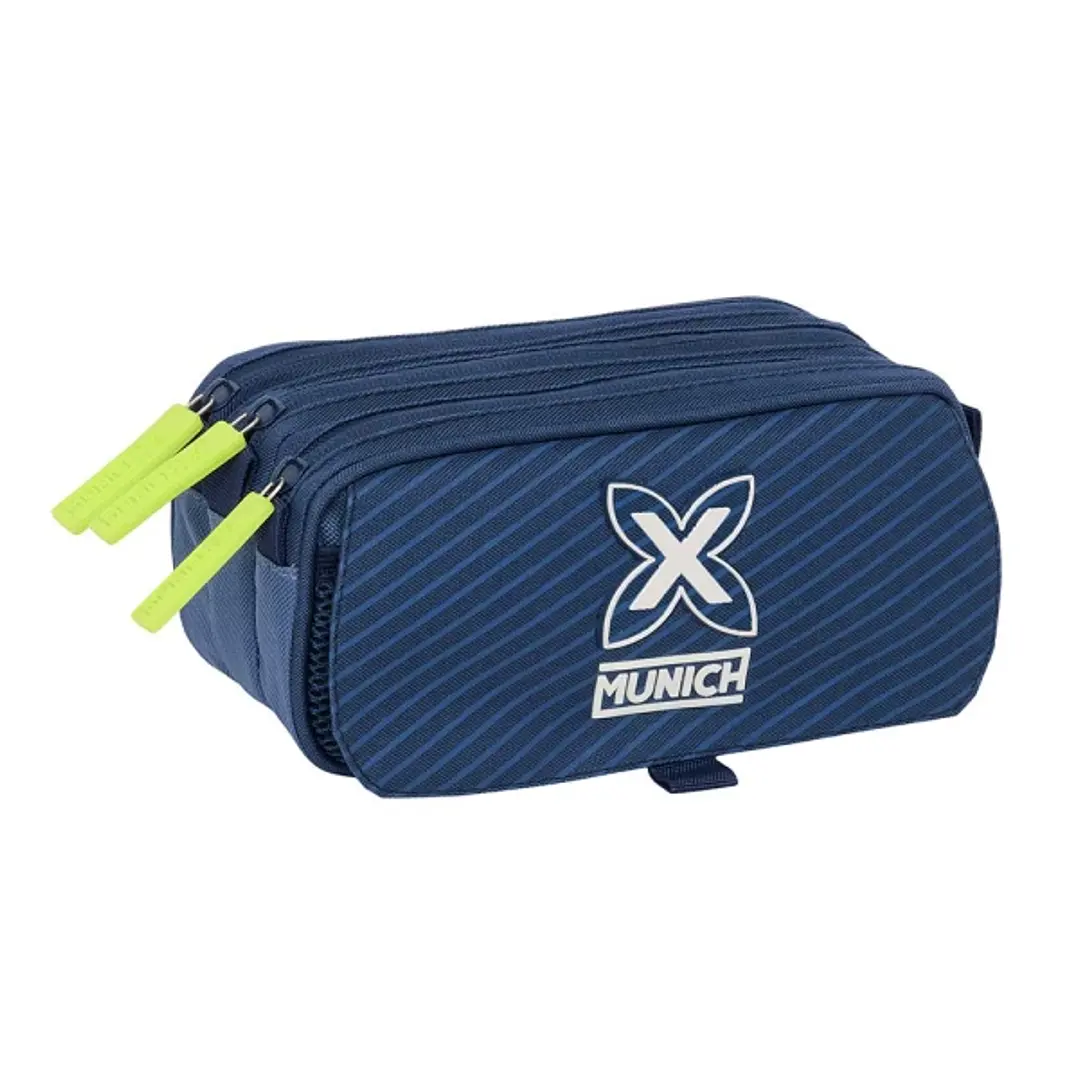 Safta Munich Blue Indigo Portatodo - 3 Compartimentos con Cremalleras - Bolsillo Frontal - Cinta Adaptable - 1.72L - 215x80x100mm - Color Azul Marino 1