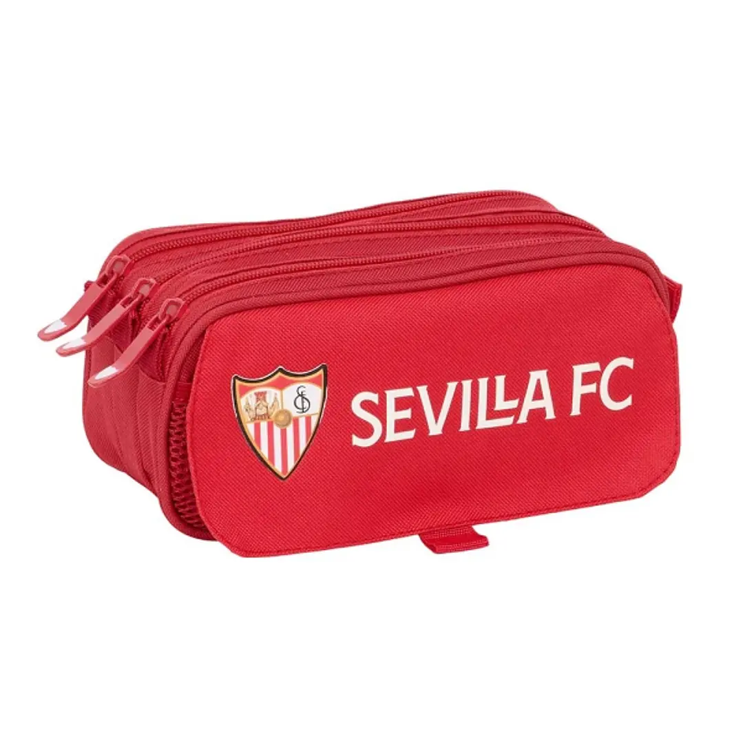 Safta Sevilla FC Portatodo - 3 Compartimentos con Cremalleras - Asa Lateral - Bolsillo Frontal - Cinta Adaptable - Resistente al Agua - 1.72L - 215x80 1