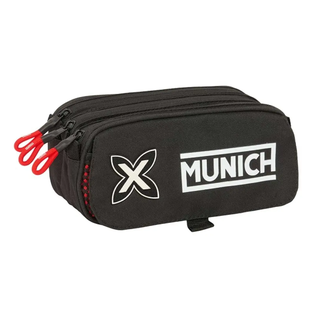 Safta Munich Vulcan Portatodo - 3 Compartimentos con Cremalleras - Bolsillo Frontal - Cinta Adaptable - 1.72L - 215x80x100mm - Color Negro 1