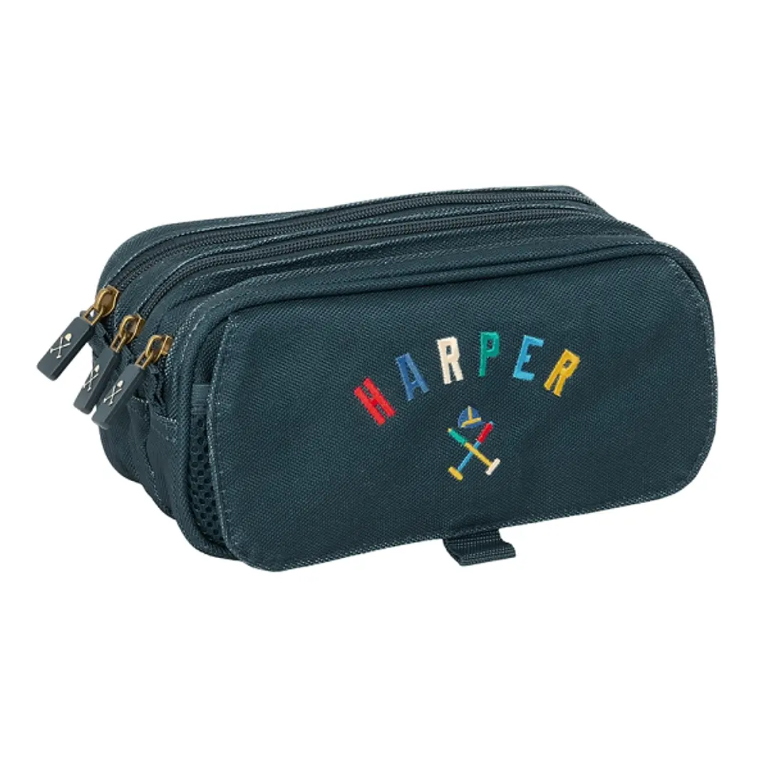 Safta Harper and Neyer Portatodo - 3 Compartimentos con Cremalleras - Bolsillo Frontal - Cinta Adaptable - 1.72L - 215x80x100mm - Color Azul Marino 1