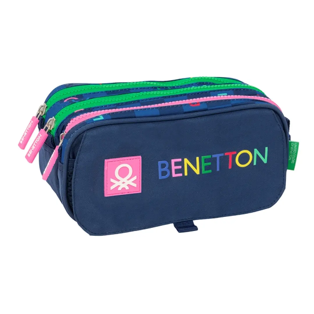 Safta Benetton Damero Estuche Portatodo - 3 Compartimentos - 21.5x10x8cm - Color Azul Marino 1