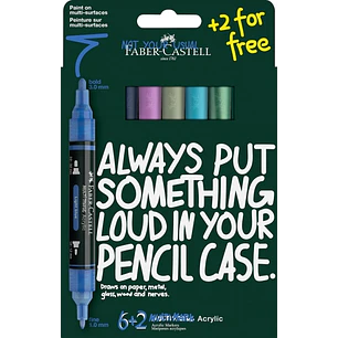 Faber-Castell Multimark Acrylic Tonos Frios Pack con 8 Rotuladores Acrilicos Doble Punta - Puntas Redondas de 1mm y 3mm - Tinta Acrilica a Base de Agu