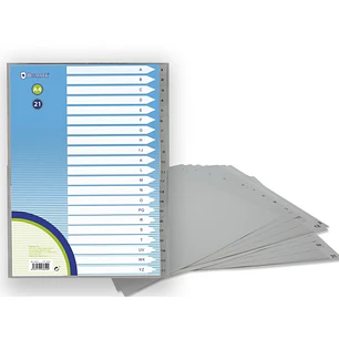 Bismark Indice Numerico con Pestañas del 1 al 21 - Multitaladro - Formato A4 - Fabricados en Polipropileno - Color Gris