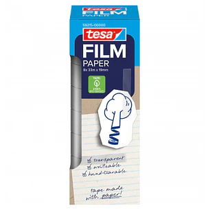 Tesa Paper Pack de 8 Cintas Adhesivas de Papel 19mm x 33 Metros - Casi Invisible en Superficies de Color Claro - Se puede Cortar con la Mano y Escribi