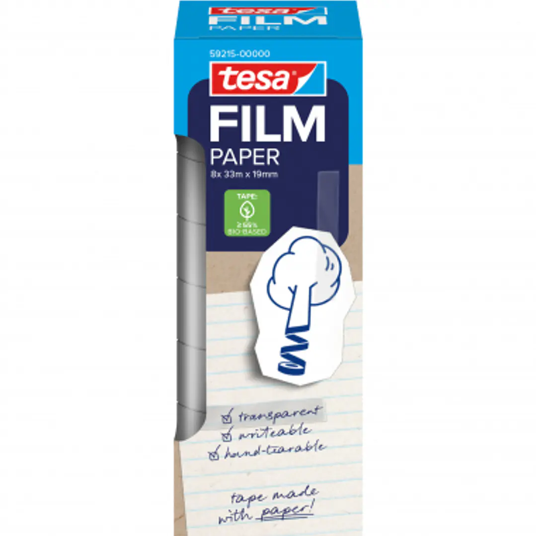 Tesa Paper Pack de 8 Cintas Adhesivas de Papel 19mm x 33 Metros - Casi Invisible en Superficies de Color Claro - Se puede Cortar con la Mano y Escribi 1