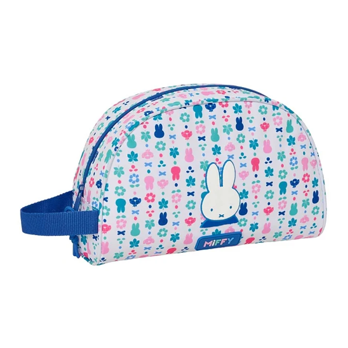 Safta Miffy Bunny Neceser - Adaptable a Carro - Asa de Mano Lateral - Bolsillo Interior con Cremallera - 28x18x10cm - Color Blanco y Azul 1