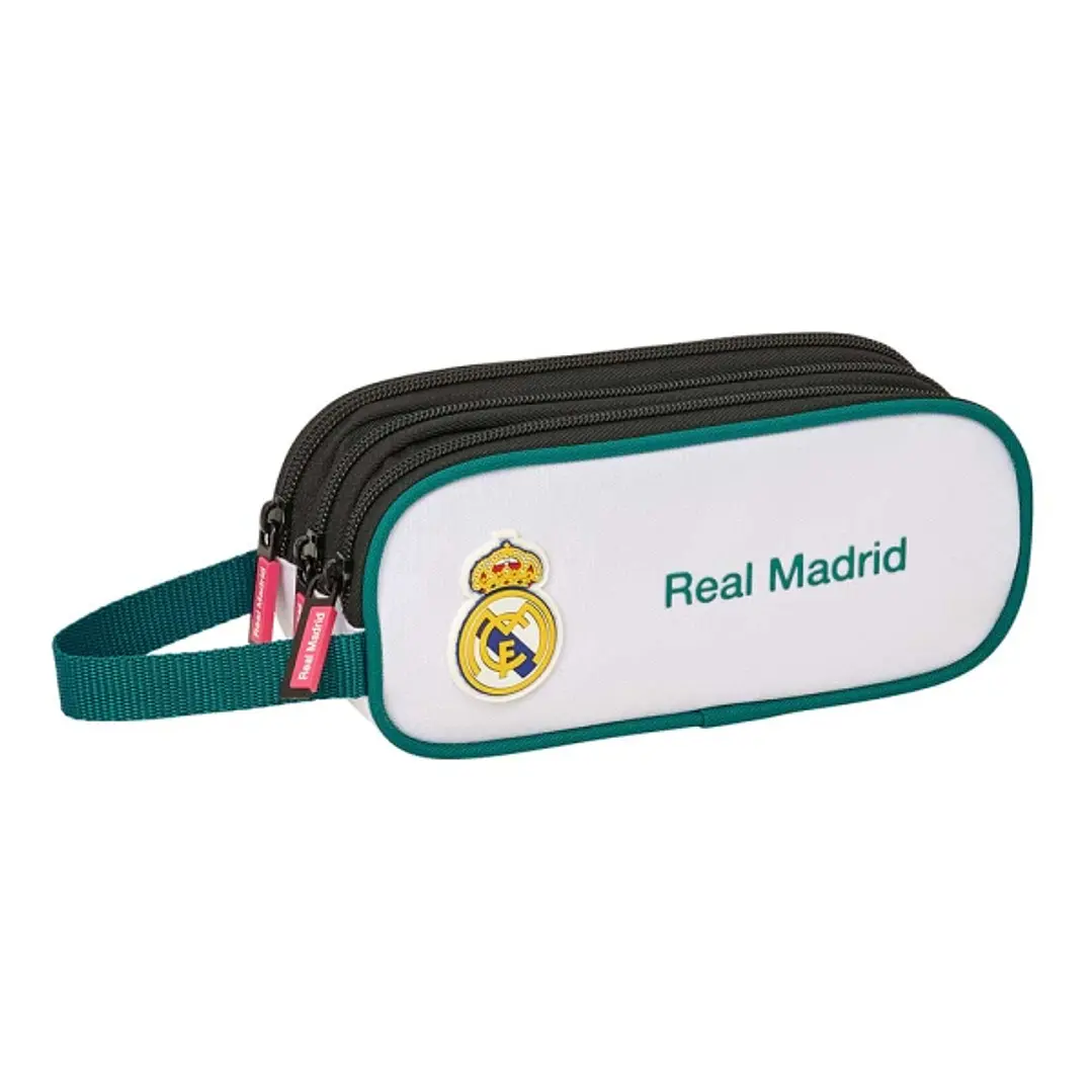 Safta Real Madrid Equipacion 26/27 Portatodo - 3 Compartimentos con Cremallera - Asa Lateral - 21x8.5x7cm - Color Blanco y Negro 1