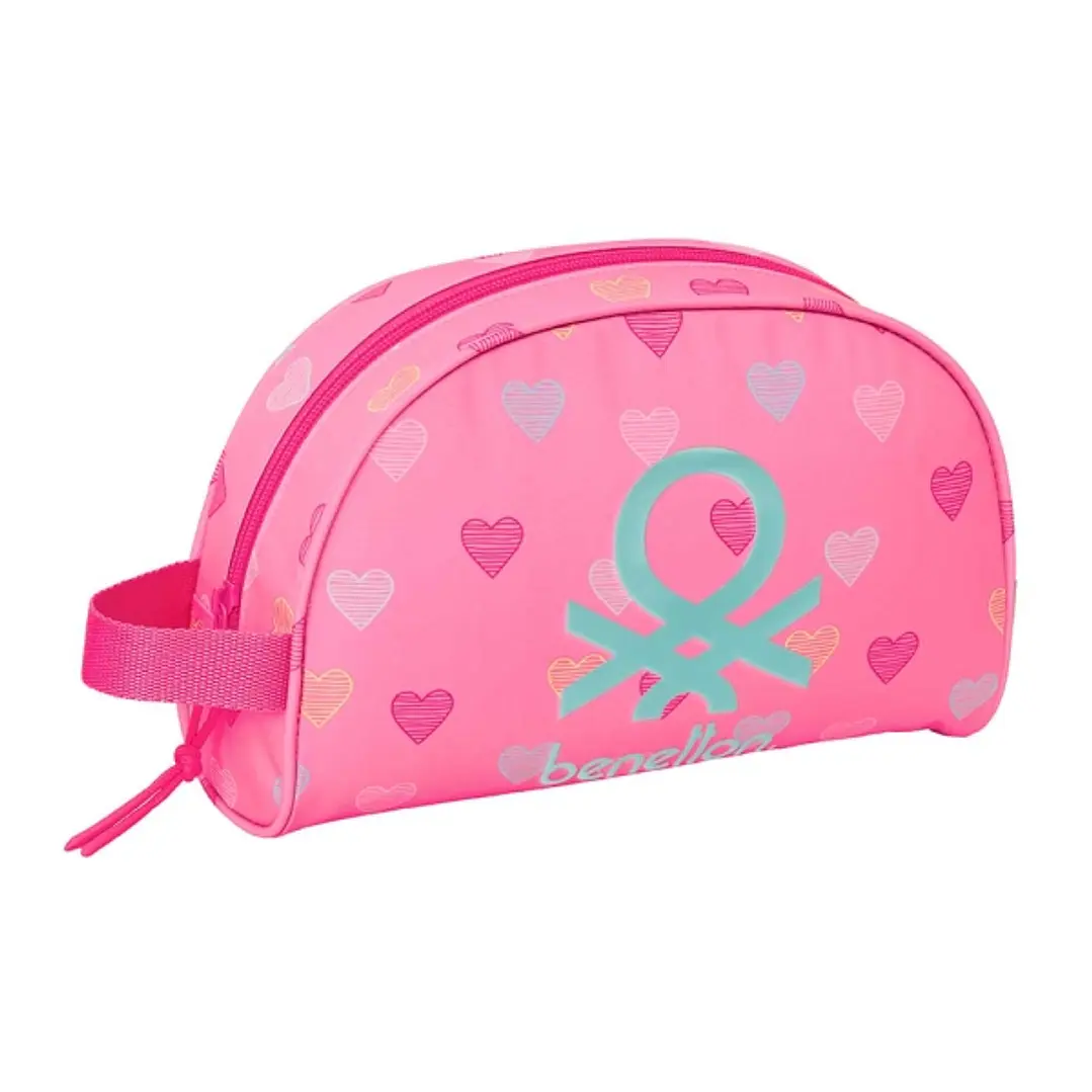 Safta Benetton Heart Neceser de 5L - Cremallera - Asa Lateral - Adapatable a Carro - Bolsillo Interior - 280x100x180mm - Color Rosa 1