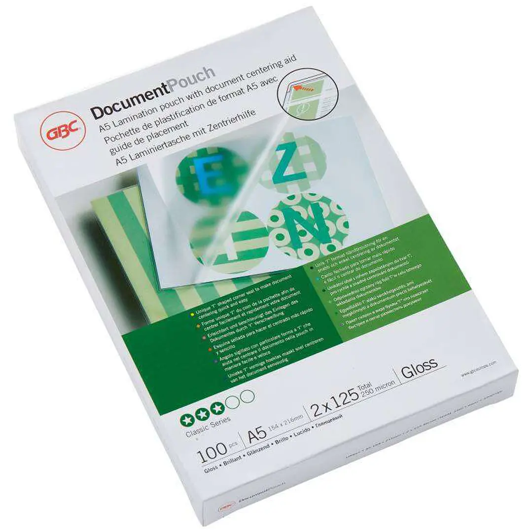 GBC Cartera Plastificacion Documentos A5 2x125 Micras Brillo Transparente 216x303Mm 1