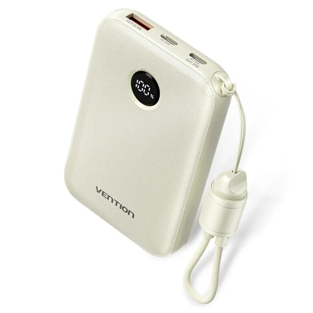 Vention Powerbank de 10000mAh - Potencia de Salida hasta 22.5W - USB-A - USB-C - Pantalla LED - Cable USB-C de 17cm - Apto para Viajes Aereos - Color  1