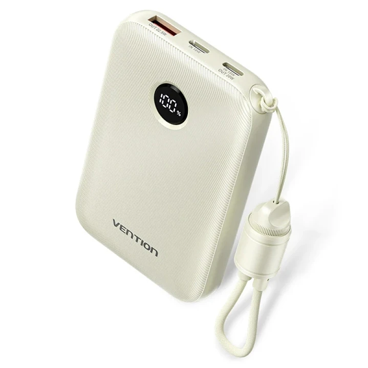 Vention Powerbank de 10000mAh - Potencia de Salida hasta 22.5W - USB-A - USB-C - Pantalla LED - Cable USB-C de 17cm - Apto para Viajes Aereos - Color  1