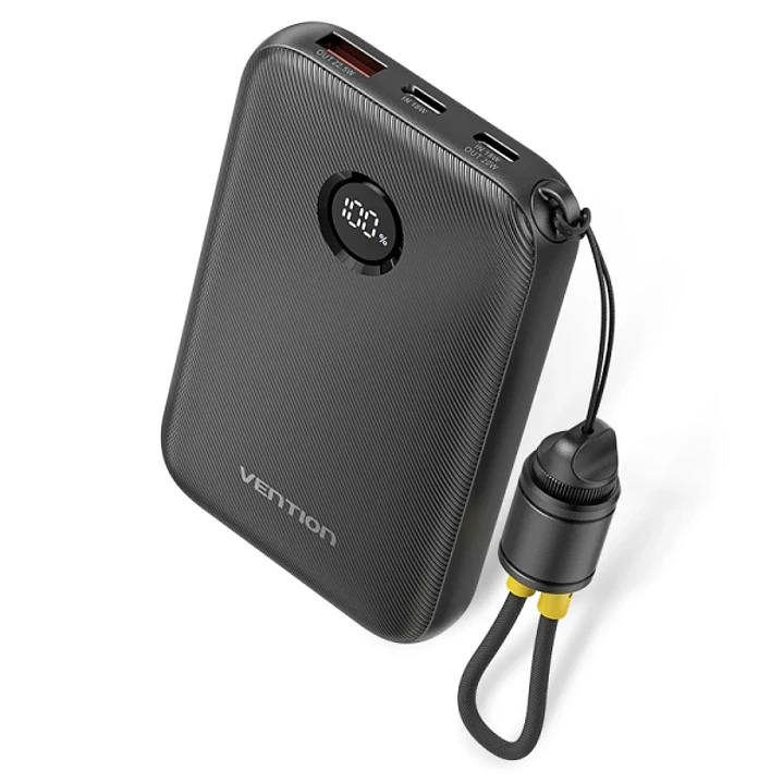 Vention Powerbank de 10000mAh - Potencia de Salida hasta 22.5W - USB-A - USB-C - Pantalla LED - Cable USB-C de 17cm - Apto para Viajes Aereos - Color  1