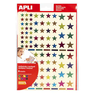 Apli Pack de 624 Gomets con Forma de Estrella - Adhesivo Removible - Acabado Metalizado - Ideales para Escuelas Infantiles - Desarrollo de Habilidades